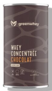 Whey concentrée saveur chocolat de la marque Greenwhey.